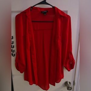 red button up blouse